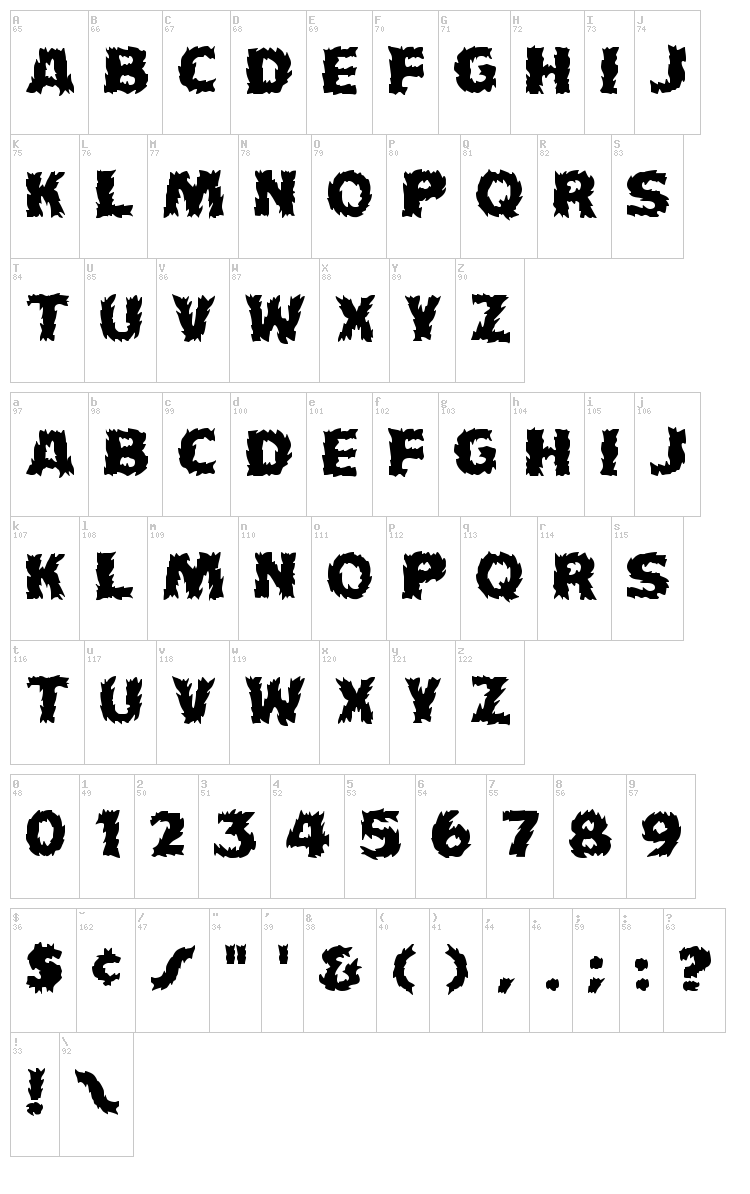 HFF Fire Dancer font map